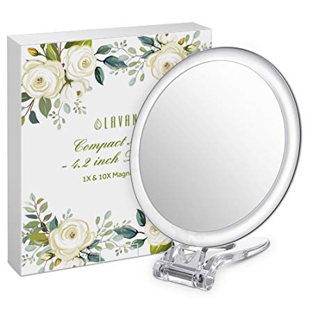 Lavany Compact Mirror Handheld Makeup Mirror for Vanity 1x & 10x Magnification, Perfect Travel