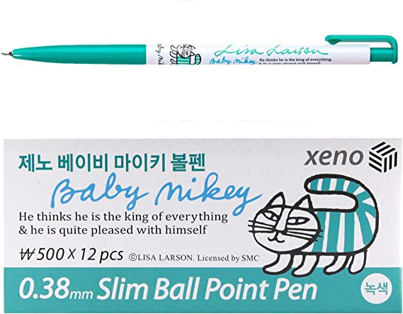 Xeno 0.38mm Slim Ballpoint Pen Shinzi Monpeluche to Baby Mikey Lisa 12 Pack (Green 12 Pack)