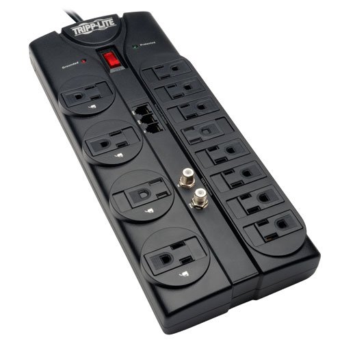 Tripp Lite 12 Outlet Surge Protector Power Strip TelModemCoax 8ft Cord Right Angle Plug TLP1208TELTV