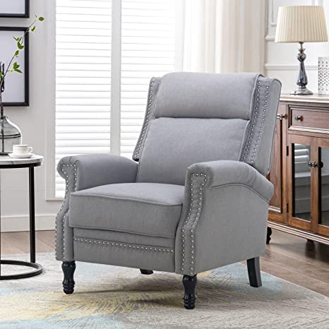 Altrobene Modern Accent Chair, Push Back Recliner Chair, Wingback Arm Chair for Living Room/Bedroom/Small Spaces, Grey