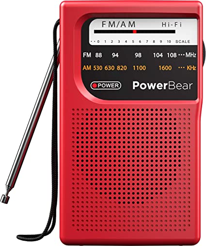 PowerBear Portable Radio | AM/FM, Battery Operated, Long Range (Red)