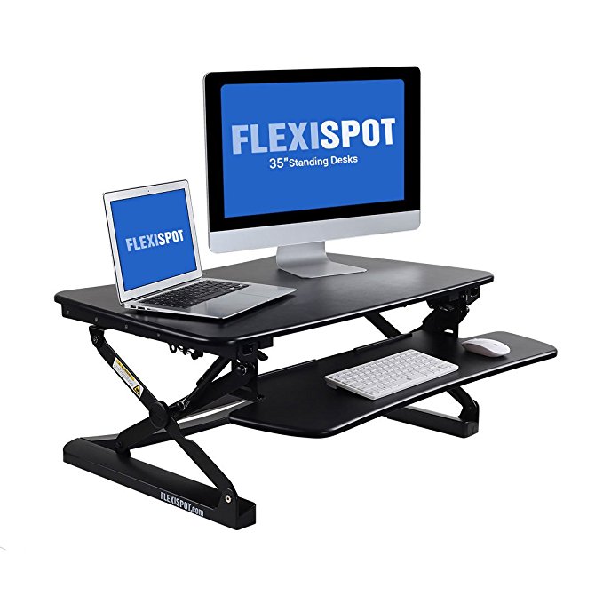 FlexiSpot 35" Wide Platform Height Adjustable Standing Desk Riser, Removable Keyboard Tray, Black (M2B-M-SIZE)