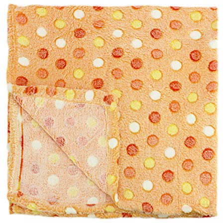 30x30 Inch Plush Fleece Baby Swaddle Blanket - Assorted Unisex Colors Polka Dot Blankets For Receiving Newborns by bogo Brands (Orange)
