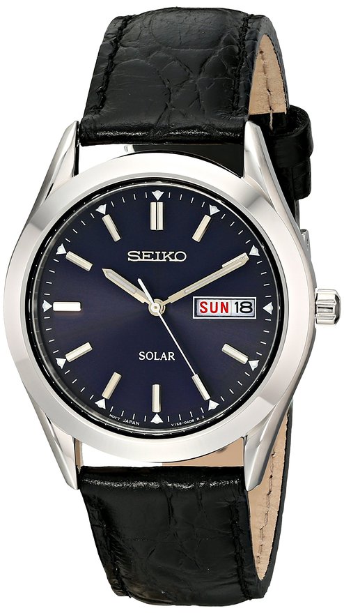 Seiko Men's SNE049 Stainless Steel Solar Watch with Black Band