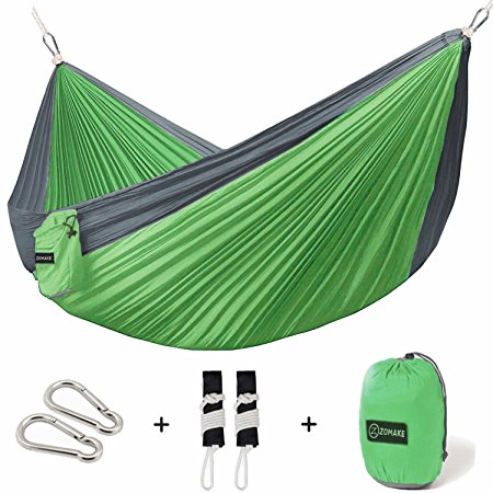 Double Camping Hammock - Premium Parachute Nylon Hammocks - Tree Straps and Carabiners Included!