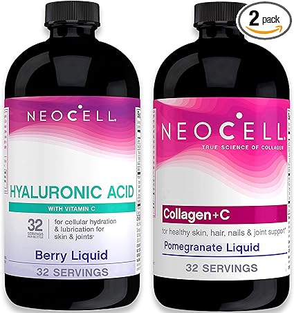 NeoCell Collagen Peptides & Hyaluronic Acid   Vitamin C Liquid Bundle, Promotes Healthy Skin, Hair, Nails, Joint Support & Tissue Hydration, Collagen & Hylauronic Acid Liquid, 16 Oz Each