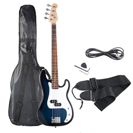 Crescent Electric Bass Guitar Starter Kit - Blueburst Color (Includes CrescentTM Digital E-Tuner)