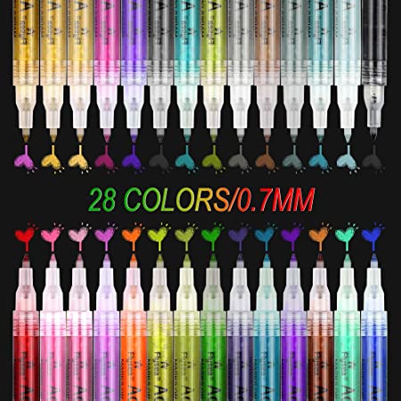 Acrylic Paint Marker Pens,28 Colors Waterproof Paint Marker for Rock Painting,Permanent Paint Art Marker Pen for DIY Craft Projects, Ceramic, Glass, Canvas, Mug, Metal, Wood, Easter Egg