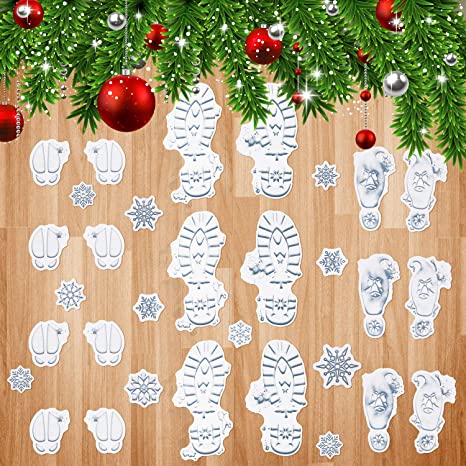 155 Pieces Santa Footprints Floor Stickers Santa Footprints Clings Decals Christmas Snowflake Footprint Floor Stickers Snowflake Wall Window Clings Decals for Christmas Party Supplies