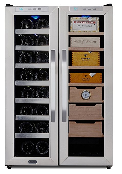 Whynter CWC-351DD Freestanding Wine Cooler and Cigar Humidor Center, 3.6 cu. ft., Stainless Steel/Black