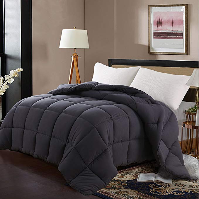 EDILLY Luxury Down Alternative Quilted Queen Comforter-Stand Alone Comforter for Queen Size Bed,Year Round Duvet Insert with 4 Corner Tabs,88''x 88'',Dark Grey