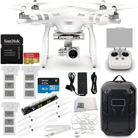 DJI Phantom 3 Advanced Quadcopter Drone with 1080p HD Video Camera & Manufacturer Accessories   2 Extra DJI Intelligent Flight Batteries   Water-Resistant Hardshell Backpack   MORE