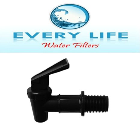 Black Plastic Faucet, Spigot, Beverage Dispenser, Water Crock, Water Filter Bucket, Made for Gravity Feed, with Washer & Nut