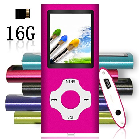 Tomameri - Digital and Portable MP3 / MP4 Player with Rhombic Button (16 GB Micro SD Card Included), Supporting E-Book Reader, Photo Viewer, Video, FM Radio and Voice Recorder - Pink