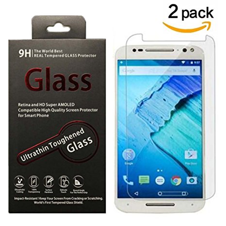 [2 Pack]Moto X Pure Edition Screen Protector,9H Hardness Scratch Proof Tempered Glass,Bubble Free Install 0.33mm HD Ultra Clear Film for Motorola X Style with Lifetime Replacement Warranty