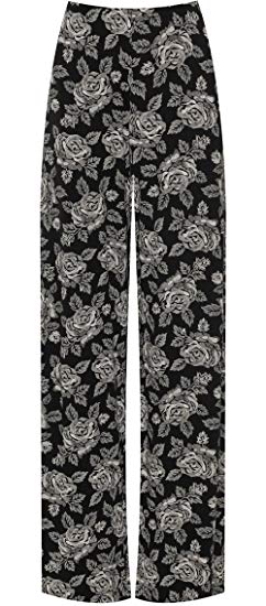WearAll Plus Size Womens Floral Print Ladies Wide Leg Palazzo Trousers Pants - 16-26