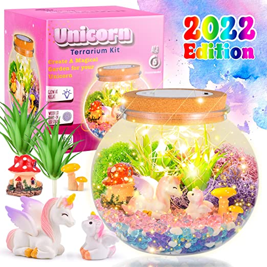 Unicorn Gifts for Girls - Light up Unicorn Terrarium Kit for Kids - DIY Unicorn Arts & Crafts Toy - Birthday Gifts for Kids Age 5 6 7 8-12 Year Old Girl Gift