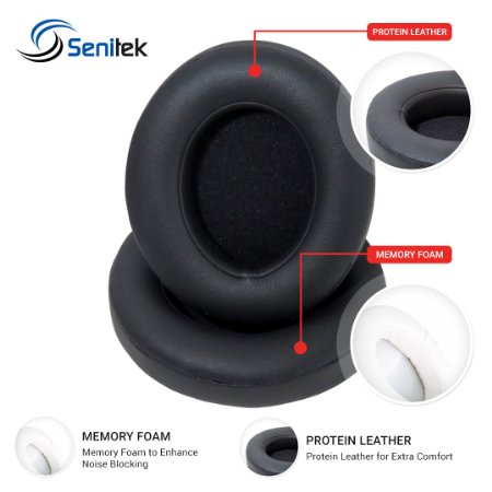Senitek Studio2 Memory Foam / Protein Leather Ear Cushion Pads for Beats Studio2 B0500 / B0501 Wired / Wireless Headphone - Black