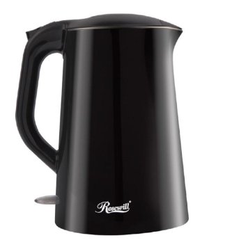 Rosewill Double Layer Insulated Stainless Steel Pot Double Wall Tea Water Kettle Cool Touch Exterior, 1.5 L, Black (RHKT-15002)