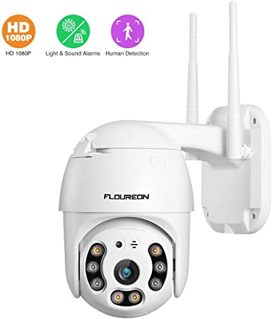FLOUREON WiFi IP Camera 1080P Dual Light Wireless Outdoor Home Security Surveillance Camera with Pan/Tilt,Human Motion Detection,Active Defense,Night Vision,Two-Way Audio(N817,White)