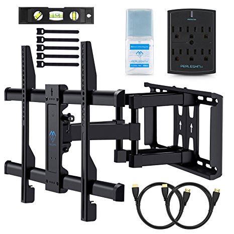 Wall Mount TV Bracket For 37-70” TVs - Full Motion with Articulating Arm & Swivel - Holds up to 120 lbs & Extends 16” - Fits Plasma Flat Screen TV Monitor Includes Surge Protector by PERLESMITH