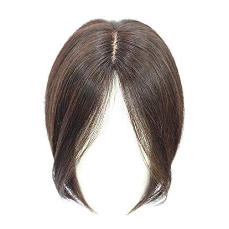 Mono Topper Human Hair, 11" Middle Part Crown Topper Clip in Top Hairpieces for Women with Thinning Hair (Dark Brown)