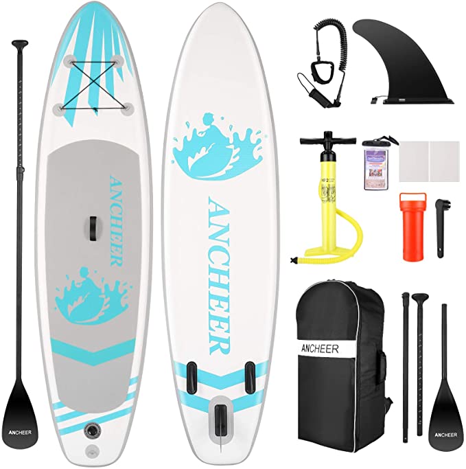 ANCHEER Inflatable Stand Up Paddle Board (6 Inches Thick), iSUP Package W/Premium SUP Accessories & Backpack, Wide Non-Slip Deck, Big Fin, Adjustable Paddle, Leash, Hand Pump, Youth & Adult
