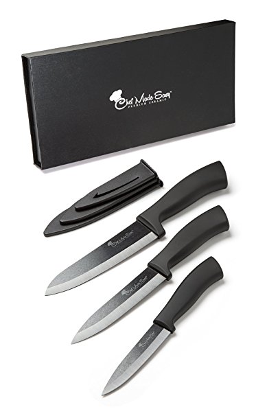 BLOWOUT SALE Chef Made Easy 6-Piece Ceramic Knife Set - Black Blade - Kitchen Knives with Sheaths - Cutlery Kitchen Utensils - Easy to Clean - Dishwasher Safe - Stain Resistant