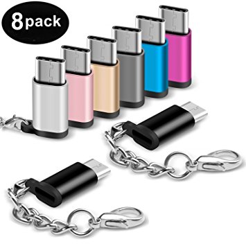USB Type C Adapter 8Pack, USB-C Male to Micro USB Female Convert Connector with Keychain Sync and Charge for Samsung Galaxy S9 S8 Plus Note 8 LG V30 V20 G6 G5 New MacBook Pro Google Pixel 2 XL Android