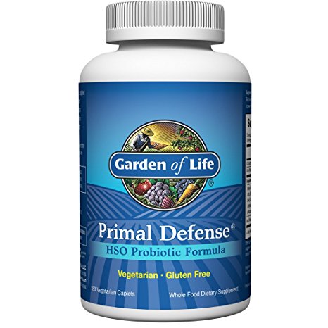 Garden of Life Whole Food Probiotic Supplement - Primal Defense HSO Probiotic Dietary Supplement for Digestive and Gut Health, Shelf Stable, 180 Vegetarian Caplets