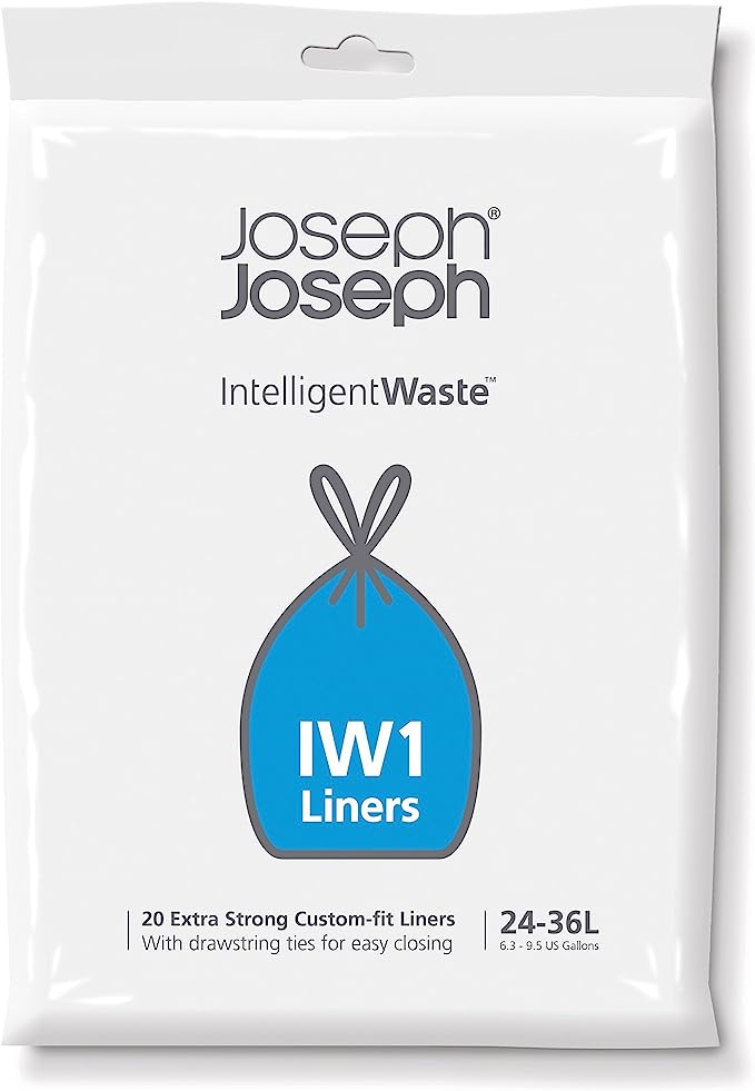 Joseph Joseph Intelligent IW1 General Waste Liners Custom Fit Bags for Totem 24 to 36 Liter/6.3 to 9.5 Gallon, 20 Count (Pack of 1), Black