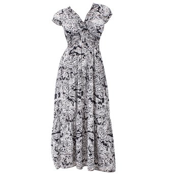Women full length maxi paisley floral print bohemian style dress Black US Size 0-6