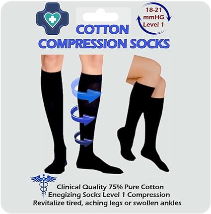 Kensington Compression Socks for Women & Men , Cotton Compression Stockings Clinically Proven, Medical Running Socks for Calf & Ankle Support, Sports, Maternity Pregnancy, Nurses, Flight Travel Care