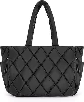 BAGSMART Tote Bag for Women, Quilted Puffer Tote Bag with Compartments, Shoulder Handbag Work Bag with Zipper for Travel