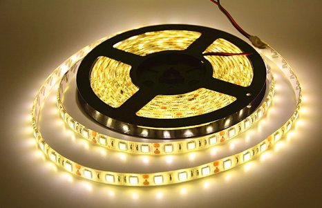 SZC SMD 5050 LED Strip Rope light, Waterproof IP65, DC12V 300leds 16.4ft 5m/roll High Brightness Low Power Consumption (Warm White)