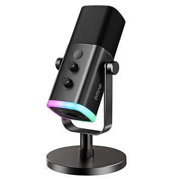 FIFINE XLR/USB Dynamic Microphone for Podcast, PC Computer Gaming Streaming Mic with RGB, Mute Button, Headphones Jack, Desktop Stand, Vocal Mic for YouTube Recording-AmpliGame AM8