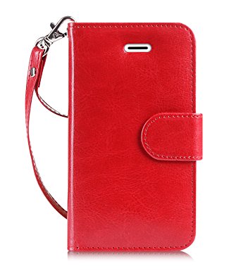 iPhone SE Case, FYY [Top-Notch Series] Premium PU Leather Wallet Case Protective Cover for Apple iPhone SE (2016 Release)/5S/5 Red