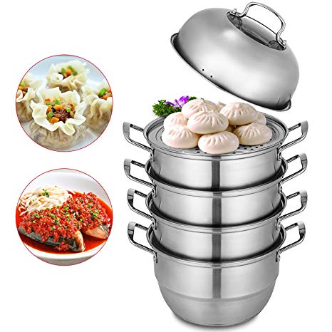 VEVOR Dumpling Steamer Stainless Steel 5 Titer for for Cook Soup, Noodles, Fishes Work with Gas Electric Grill Stove Top, Dia 30cm/11.8inch, Pot