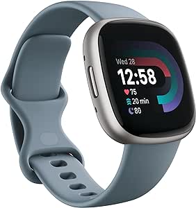 Fitbit Versa 4 Fitness Smartwatch with Daily Readiness, GPS, 24/7 Heart Rate, 40  Exercise Modes, Sleep Tracking and more, Waterfall Blue/Platinum, One Size (S & L Bands Included) (Renewed)