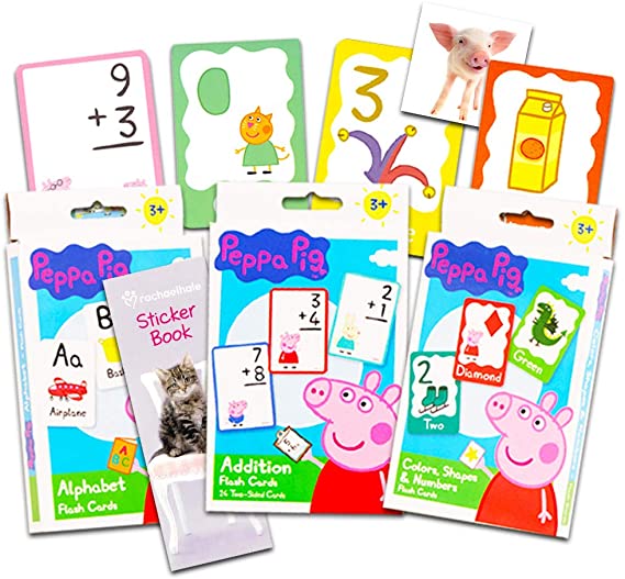 Peppa Pig Flash Cards Super Set Toddler Kids -- 3 Packs of Flashcards (Peppa Pig ABC Flash Cards; Colors, Shapes and Numbers; Addition; Bonus Stickers)