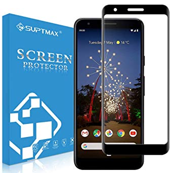 SUPTMAX Screen Protector for Google Pixel 3a [Full Coverage] Pixel 3a Tempered Glass [Full Adhesive] Pixel 3a Curved Screen Film