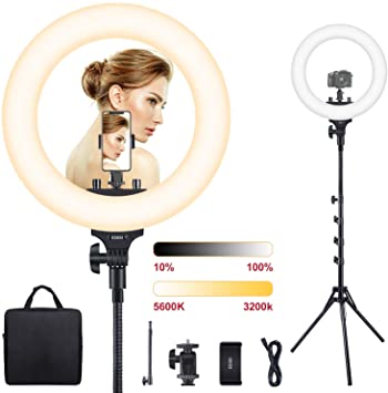 ESDDI 18 Inch Dual Colour 3200k-5600k LED Ring Light Kit with Light Stand and Hot Shoe for Smartphone Camera, YouTube, Vine, Selfies, Video Shoots