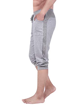 HDE Men's 3/4 Workout Training Jogger Capri Pants Casual Cotton Cropped Yoga Shorts for Men with Pockets