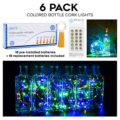 6Pcs Color Bottle Cork Copper Lights - 15 LED Wire String Lights for Bottle DIY, Party, Decor, Christmas, Halloween, Wedding or Mood Lights