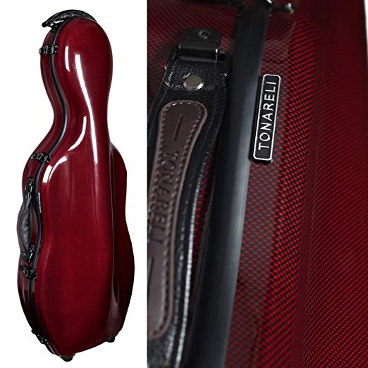 Tonareli Cello-shaped Fiberglass Viola Case w/Wheels - Special Edition Red Graphite VAF1022