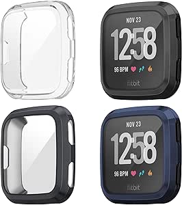 4 Packs Screen Protector Compatible Fitbit Versa (Only), Ultra Slim Soft Full Cover Case for Fitbit Versa