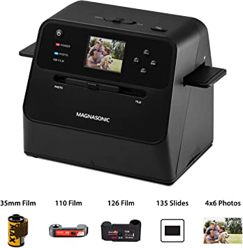 Magnasonic All-in-One Film & Photo Scanner, 14MP Resolution, Converts 4x6 Photos, 35mm/110/126 Film & 135 Slides into Digital JPEGs, Vibrant 2.4" LCD Screen, Fast Scanning (FS60)