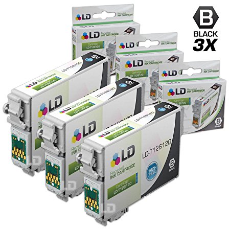 LD Remanufactured Epson 126 / T126120 Pack of 3 High Yield Black Ink Cartridges for Workforce 840, 845, WF-3520, WF-3530, WF-7510, WF-7520