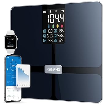 RENPHO Body Fat Scale, Smart Scale with Large VA Display, Bathroom Scale for Body Weight and Fat Percentage, BMI, Muscle & Bone Mass, Bluetooth Scale with ITO Coating Technology, 400lb, Black Elis 2X