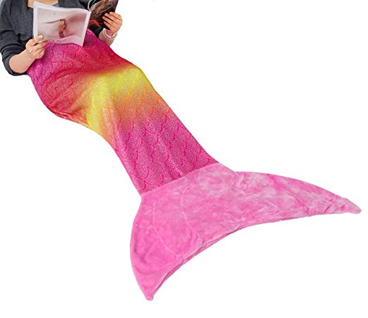 Mermaid Tail Blanket for Kids Teens Adults,Plush Soft Flannel Fleece All Seasons Sleeping Blanket Bag,Rainbow Ombre Glittering Fish Scale Design Snuggle Blanket,Best Gifts for Girls,Women,25”×60”